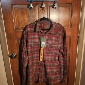 Orvis Burgundy and Green Plaid Shirt